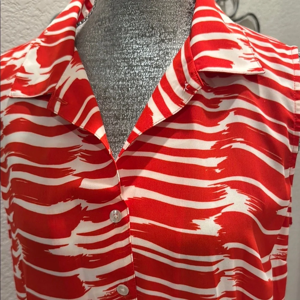 CAbi Red and White Striped Midi Pleated Bottom of Dress - Picture 2 of 5